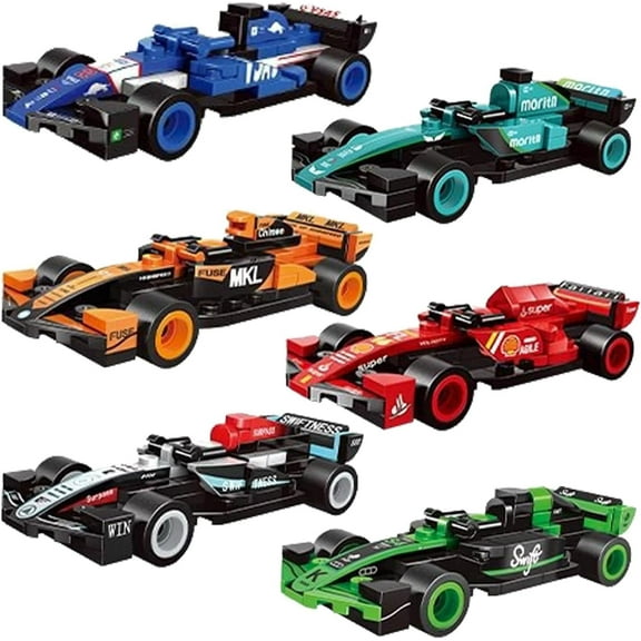 F1 Racing Building Set - 400-Piece Pull-Back Cars Kit with Mini Figures, Fast Assembly Compatible with Major Brick Brands for Boys 8+