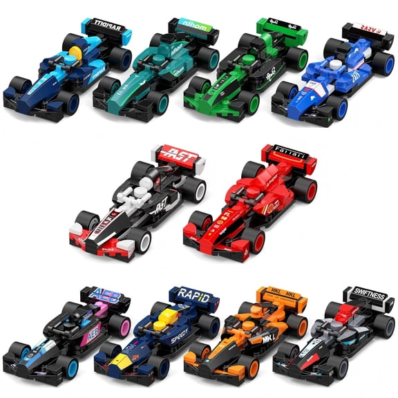 F1 Racing Car Building Blocks Set, 732 Pieces 10-in-1 Formula Car Bricks Kit, DIY Model Toy for Kids 6+, Creative STEM Building Set for Boys and Girls - Non-Electric