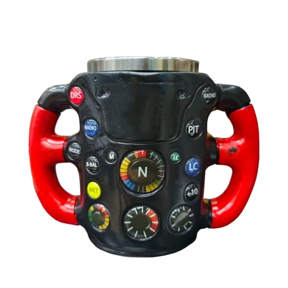 F1 Steering Wheel Mug – Resin & Stainless Steel Racing-Themed Coffee Cup (Novelty Gift for Car Enthusiasts)