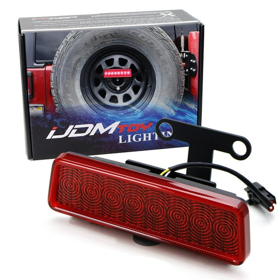 F1 Style LED Strobe Third Brake Lamp w/Behind Spare Tire Relocation Brackets, For Jeep 2007-2017 Wrangler, Red Lens
