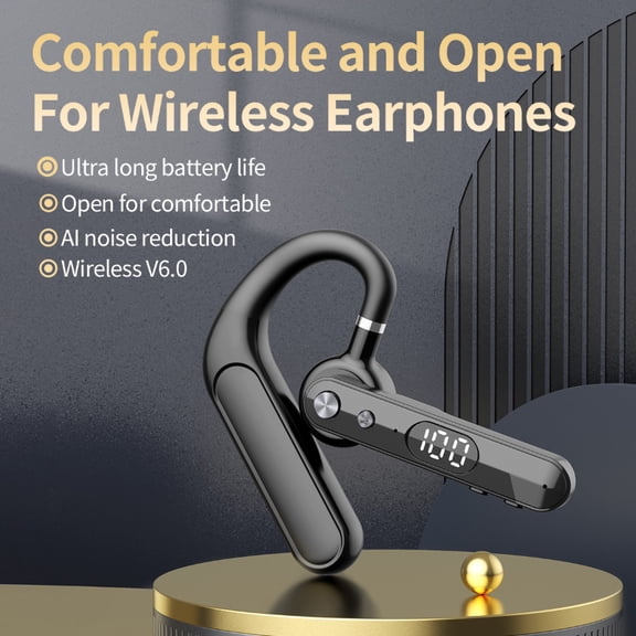 F10 6.0 Open Non In Ear Bluetooth Earphones Hanging Ear Digital Dual Mic Ultra Long Standby One Click Mute One Drag Two