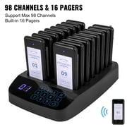 F101 Restaurant Pager System 16 Pagers,Max 98 Beepers Wireless Calling System,Touch Keyboard with Vibration,Flashing&Buzzer for Church,Nurse,Hospital&Hotel