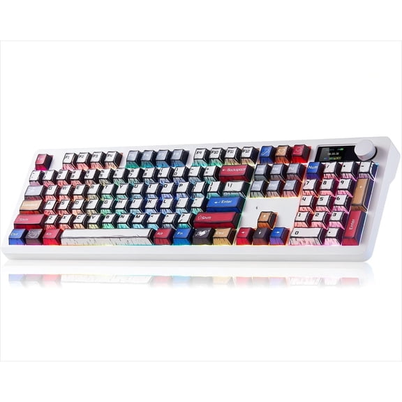 F106 PRO Mechanical Keyboard,Full Size Gaming Keyboard with Hot Swappable Knob & Screen,Tri-Mode RGB Backlit with 8000mAh for PC/Laptop/Windows - Blaze ,Comic Mix