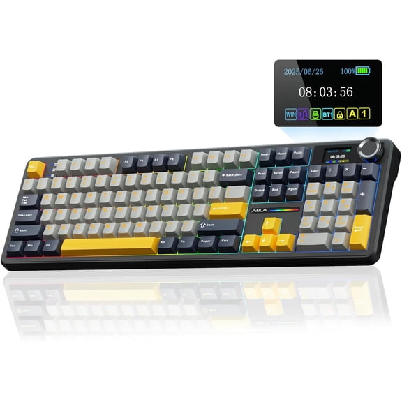 F108  -  Mechanical Keyboard with Screen&Knob,Hot Swappable Gaming Keyboard with 8000mAh ,Pre-lubed Switches, Backlit,PBT Keycaps Creamy Sounding Computer Keyboards,104