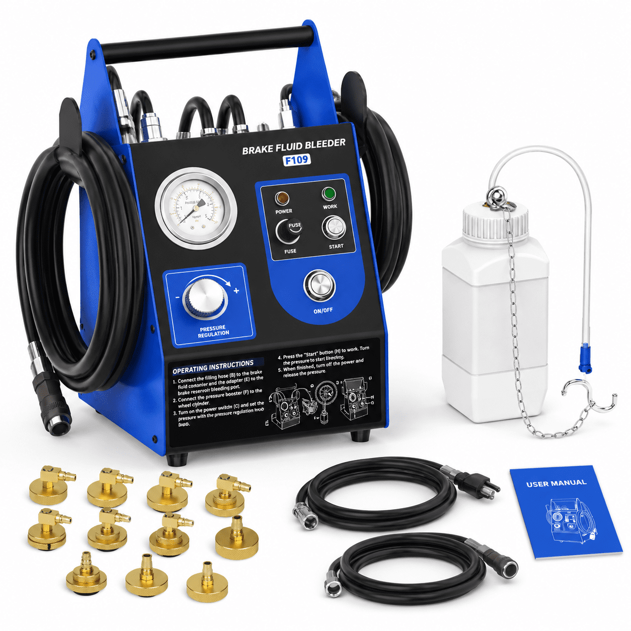 F109 Automatic Fluid Bleeder Kit with 110V Power and 9 Adapters for One ...