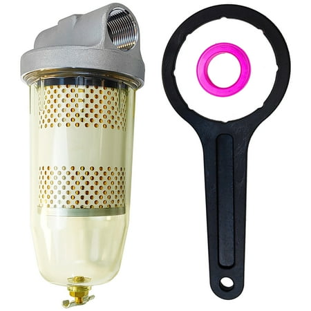 496 Diesel Fuel Tank Filter Assembly, Water Separator Fuel Filter Diesel Water Separator with 1" NPT Top Cap, Wrench and Tape, 30 Micron Flow Rate Max 25 Gpm 150 Psi Replaces B10-AL