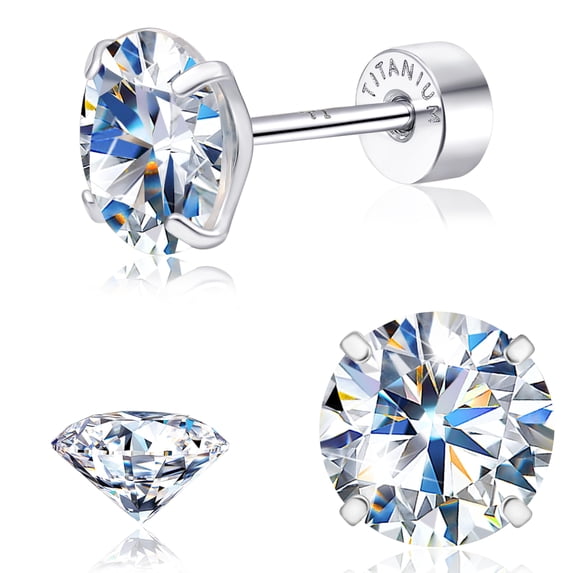 F136 Titanium Flat Back Screw Back Moissanite Stud Earrings | Brilliant Round Cut D Color VVS1 Clarity | Moissanite Stud Earrings for Helix Cartilage Tragus Earlobe Piercing for Women Men