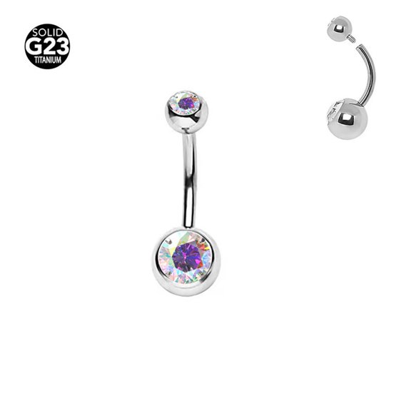 F136 titanium alloy double-sphere encapsulated diamond belly button ring/navel stud