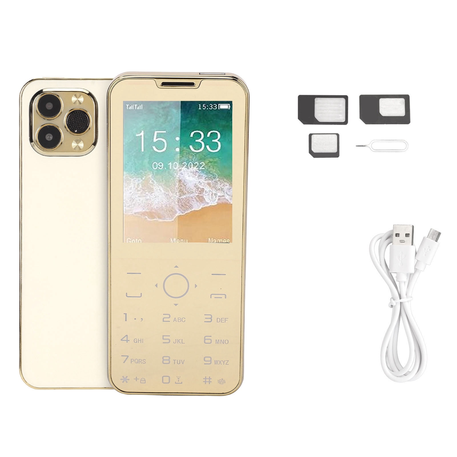 F14 Pro 2.8 Inch 2G Unlocked Cell Phone 1000mAh Battery Big Button High VolumeUltra Thin Cell Phone for Seniors Elderly 100240V Gold