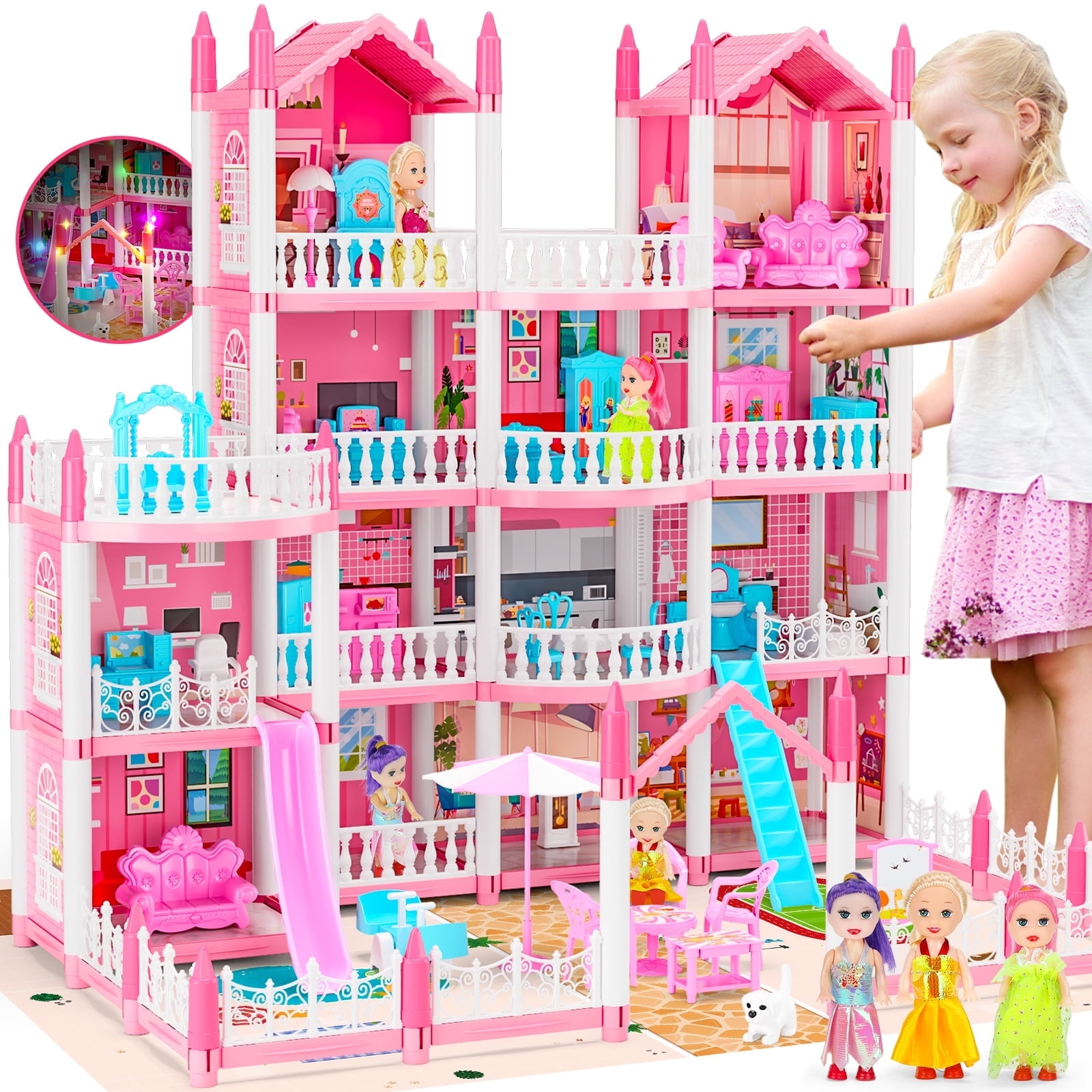 Large Wooden Doll Houses Big Doll House Girl Toys Dream Dollhouse