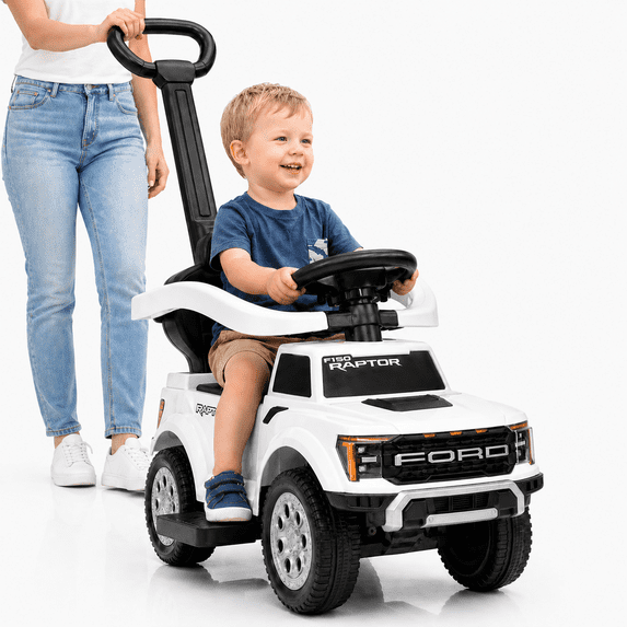 COCLUB 3 In 1 Push Car for Toddlers, Licensed Ford F-150 Push Car with Removable Parents Handle, Guardrails, Horn, LED Light, Toddlers Ride On Toys for Ages 18-36 Months, White
