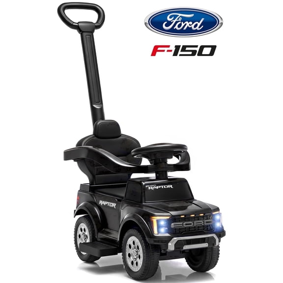 iYofe 3 In 1 Push Cars for Kids, Licensed Ford F-150 Kids Ride On Toys with Removable Parental Handle and Safety Rail, Horn, LED Lights, Ride On Car for Toddler Ages 18-36 Months, Black