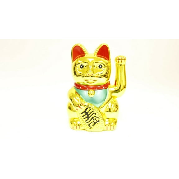 F15538 Gold Happy Beckoning Fortune Happy Cat Maneki Neko Battery Powered Toy Cute