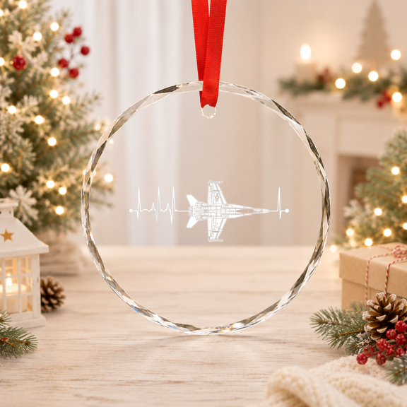 F18 Hornet Schematic Airplane Pulse Ekg Pilot Heartbeat Glass Ornament