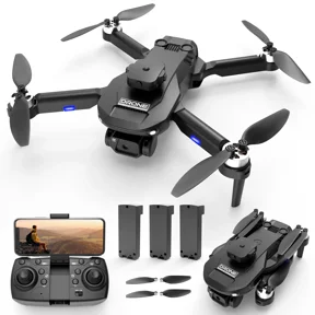 Wefone F196 Drones with Camera, Brushless Motor, Optical Flow Sensor&Obstacle Avoidance, 3 Batteries, Black