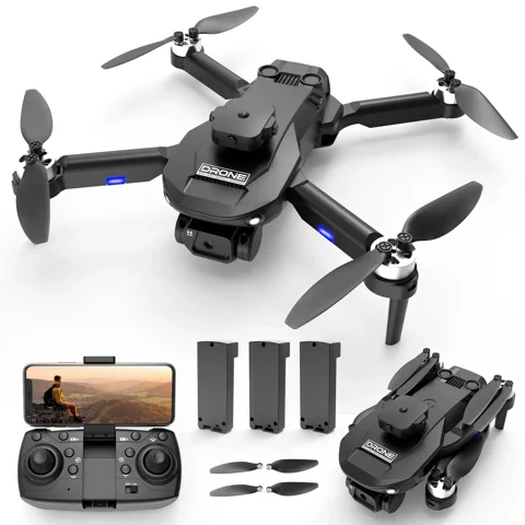 Wefone F196 Drones with Camera, Brushless Motor, Optical Flow Sensor&Obstacle Avoidance, 3 Batteries, Black
