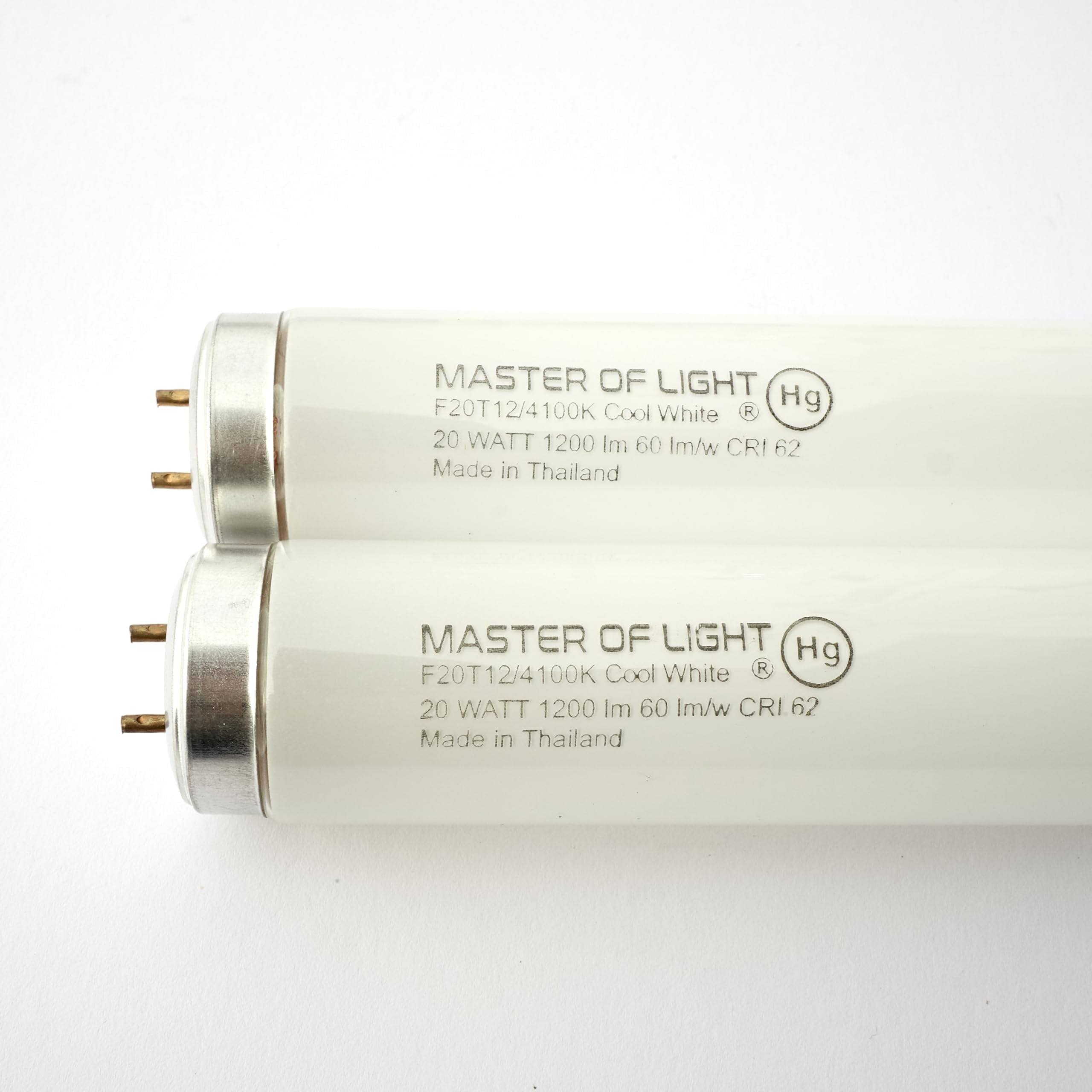 Master of Light F20T12 Cool White Fluorescent Tubes, 2-Pack, 24-Inch, 20W, 4100K, 1200 Lumens, T12 G13
