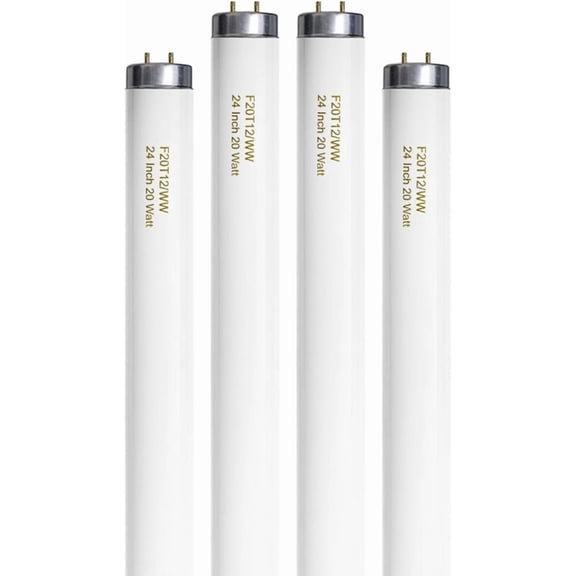 F20T12/WW 20 Watt Soft Warm White, T12 Fluorescent Tube Light Bulb 20W 24 Inch, 2Ft F20T12/DSW/RP Replacement for F20T12 F20T12KB/ECO/RVL F20T12KB/ECO F20T12/SPX30 1250Lm G13 4 Count