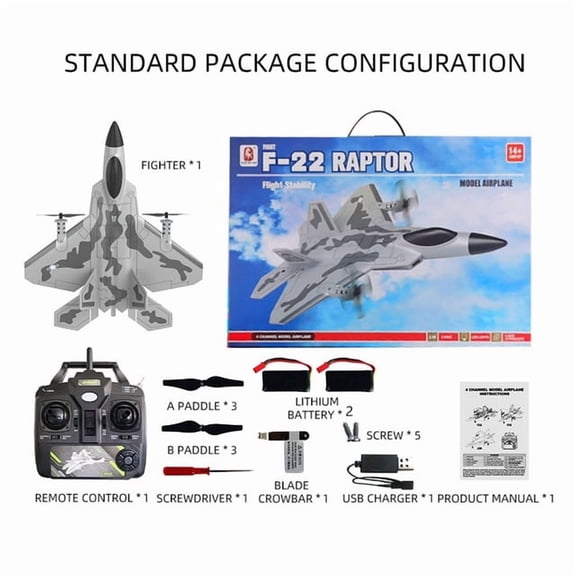 F22 RC Foam Plane 4 Channels 6G Auto Stabilization with 4K Camera Stunt Remote Control Airplanes Aircraft Toys for Children