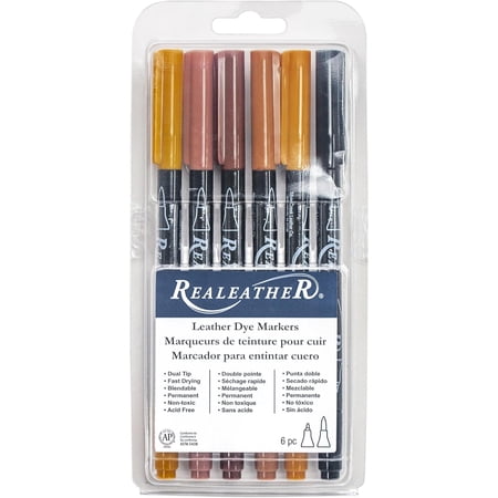F2400-01 Leather Dye Pens, Double Sided with Fine and Brush Tips, Earth Tone Colors, 6-Pack