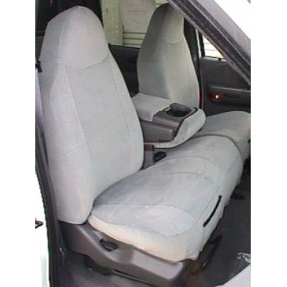 F249 2000-2001 Ford F150 Regular and XCab High Back Front 40/60 Split Bench Seat with Molded Headrests and Console in Gray Twill