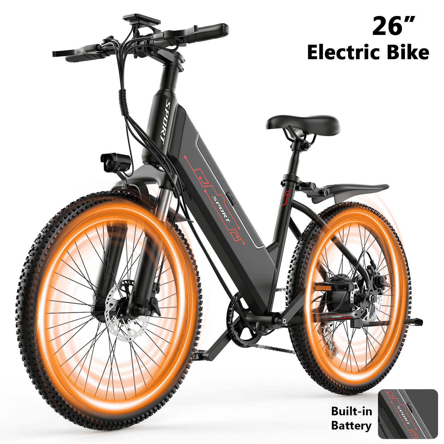 F26-750W Off-Road Electric Bike, 26" Tire 55 Miles Electric Bike ,48V 10.5 Internal Battery, Top Speed 20MPH, Professional 7 Speed ，Adult electric bicycle，UL2849,Ages 16+​​