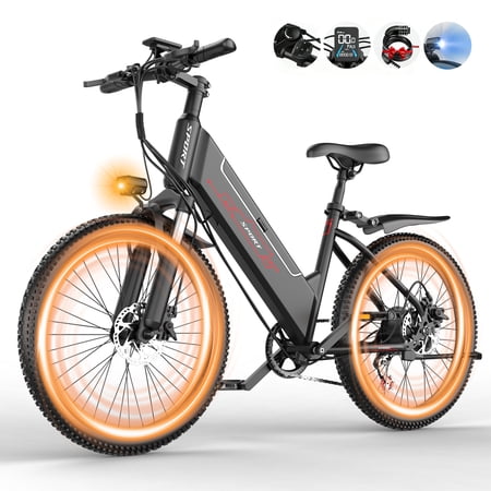F26-1500W Off-Road Electric Bike, 26" Tire 55 Miles Electric Bike ,48V 10.5 Internal Battery (Removable), Top Speed 30MPH, Electric Mountain Bike Beach Bike, Professional 7 Speed UL2849