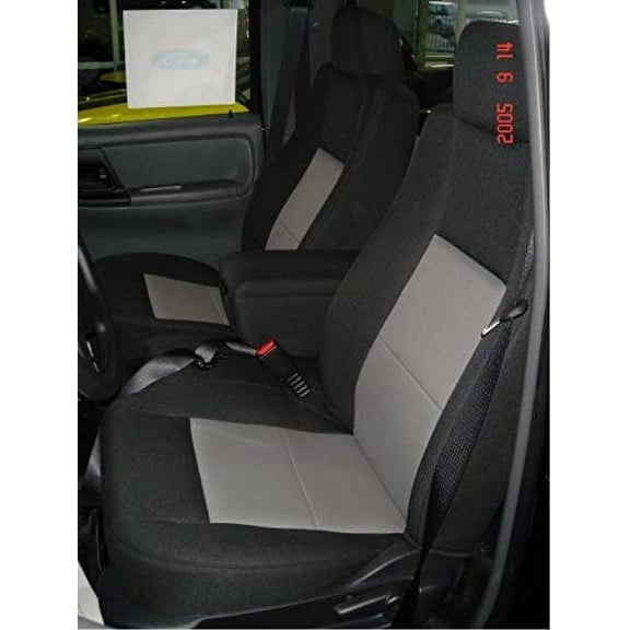 F282 1998-2001 Ford Ranger XLT XCab Front High Back 60/40 Split Bench with Molded Headrests and Opening Center Console Black and Gray Velour