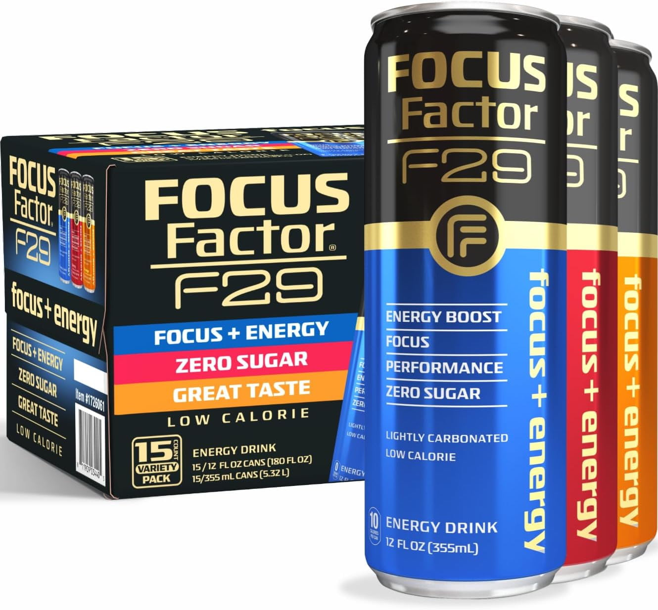 F29 Nootropic Focus + Energy Drink (Multipack Blue, Orange, Berry