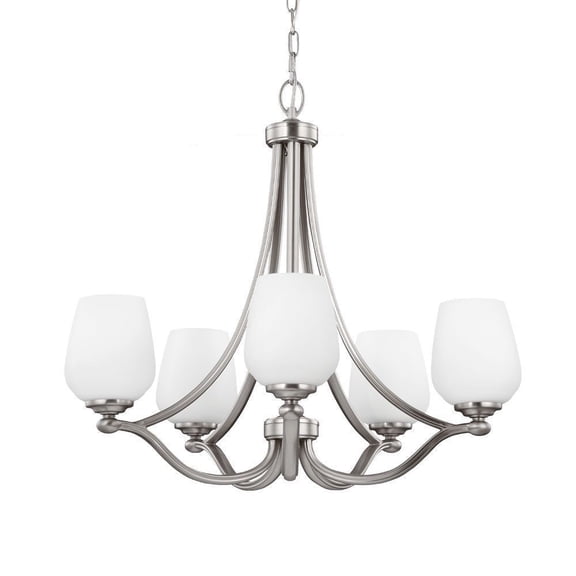F2960/5SN-Sea Gull Lighting-Vintner - Five Light Chandelier 75 Watt A19 Medium Base Satin Nickel Finish with Opal Etched Glass