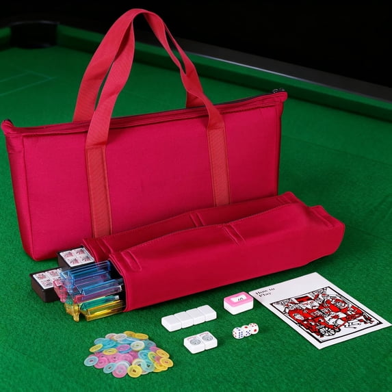 F2C 166-Tile American Mahjong Set | Premium Melamine Tiles, 4 Color Rack/Pushers, Red Travel Bag, Full Accessories for Family & Party