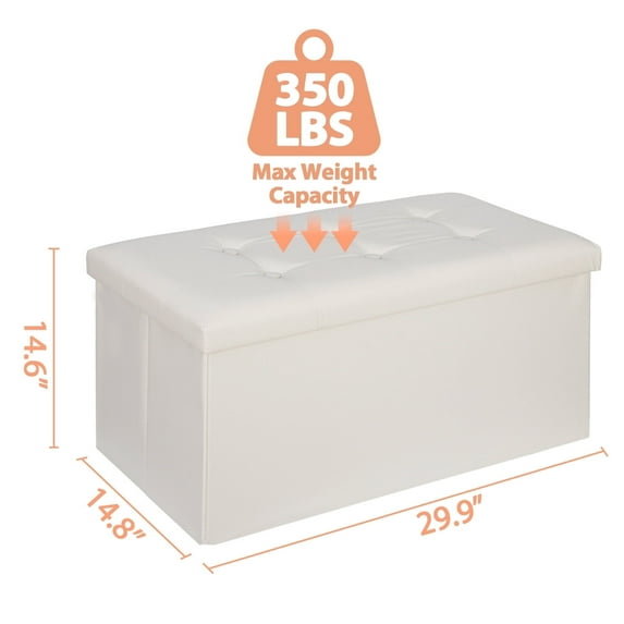 Segawe 30-in Folding Storage Ottoman Bench Faux Leather Footrest Bed Bench, White