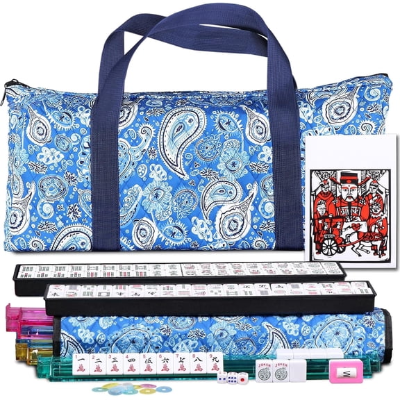 F2C American Mah Jongg Mahjong Set 166 Tiles, 4 Colors All-in-One Rack/Pushers, Red Soft Bag and Accessories –Classic Full Size Complete Mahjongg Mah Jong Set (Red)
