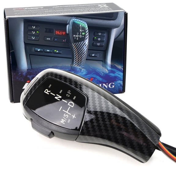 F30 Style Carbon Fiber Finish LED Illuminated Shift Knob Gear Selector Upgrade For BMW 1999-2005 E46 3 Series, 2004-2010 E60/E61 5 Series