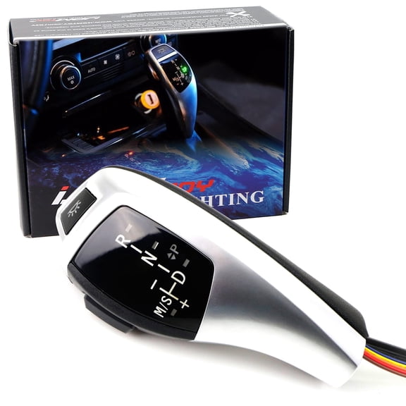F30 Style Matte Silver Finish LED Illuminated Shift Knob Gear Selector Upgrade For BMW 1999-2005 E46 3 Series, 2004-2010 E60/E61 5 Series