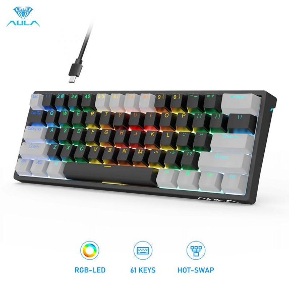 F3261 60 percent keyboard mechanical gaming keyboard, wired version, 29 RGB backlight, hot swappable, mini small compact, office game rainbow backlit cheap keyboard keyboard mechanical switc
