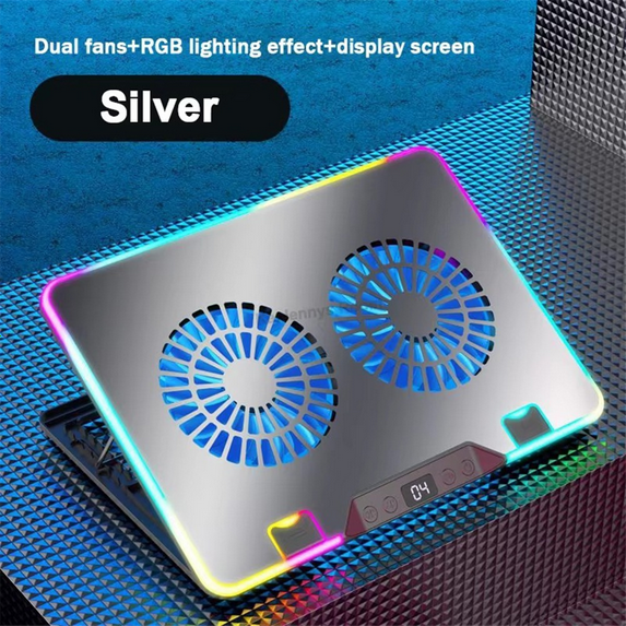 F36 Gaming Laptop Cooling Pad with RGB Lights LCD Display 7 Adjustable Angles 2 USB Ports for 11-17.3 Inch Laptops B