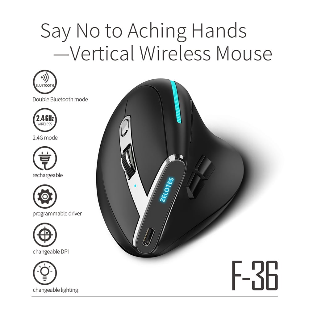 F36 Wireless Vertical 2.4G Bluetooth Mouse 2400DPI Game Mouse 6 8 Keys