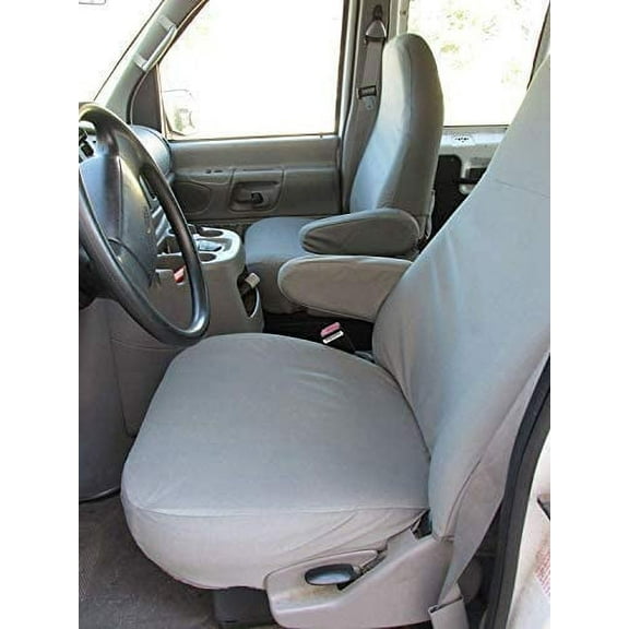F362 1993-2008 Ford E-Series Van Captain Chairs with One Armrest Per Seat in Gray Twill