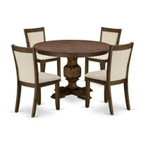 East West Furniture 5-Piece Dining Table Set - A Gorgeous Dinning Table and 4 Gorgeous Light Beige Linen Fabric Kitchen Chairs with Stylish High Back (Sand Blasting Antique Walnut Finish)