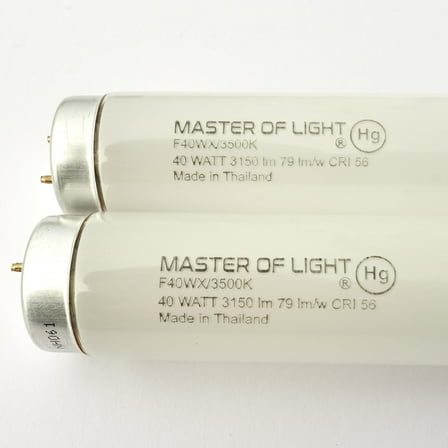 Master of Light F40T12 Neutral White Fluorescent Tubes, 2-Pack, 48-Inch, 40W, 3500K, 3150 Lumens, T12 G13