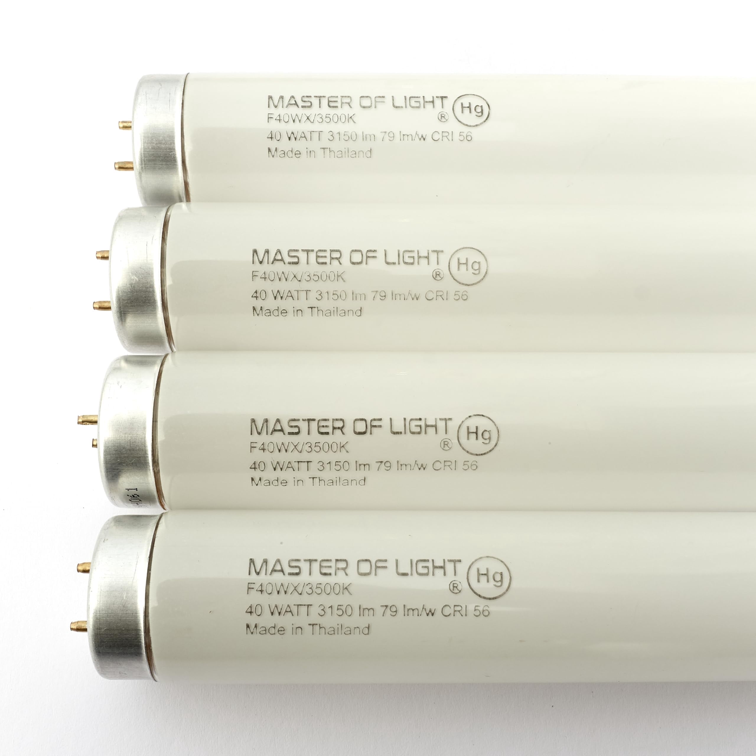 Master of Light F40T12 Neutral White Fluorescent Tubes, 4-Pack, 48-Inch, 40W, 3500K, 3150 Lumens, T12 G13