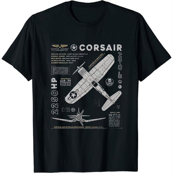 F4U Corsair | WW2 Fighter Plane | US WWII Warbird Vintage Short Sleeve Womens T-Shirt Black 2XL
