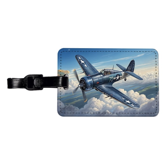 F4U Corsair WWII US Navy Marines Fighter Plane Faux Leather Travel Luggage Tag