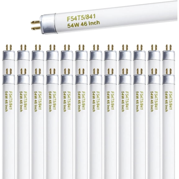 F54T5/841/HO 54W T5 HO Fluorescent Tube Light, 46 Inches T5 54 Watt Fluorecent Bulb, F54T5/841/CW, 4100K Cool White, 80 CRI, G5 Base 4300 Lumens 25 Pack