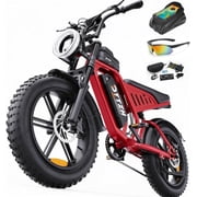 DTTZH Electric Bike for Adults, 750W Rated Motor, 48V/25Ah, 28 MPH, 80 Miles, E Mountain Bike, 20" x 4" Fat Tire Ebike, UL2849 Certified Red