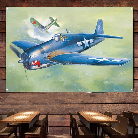 F6F-3 Hellcat Fighter Jet Banner - 38" x 57" Air Force Military Wall Art Poster For Room Studio Bedroom - Attack Aircraft Canvas Print Art Work - Aviation Plane Wall Decoration