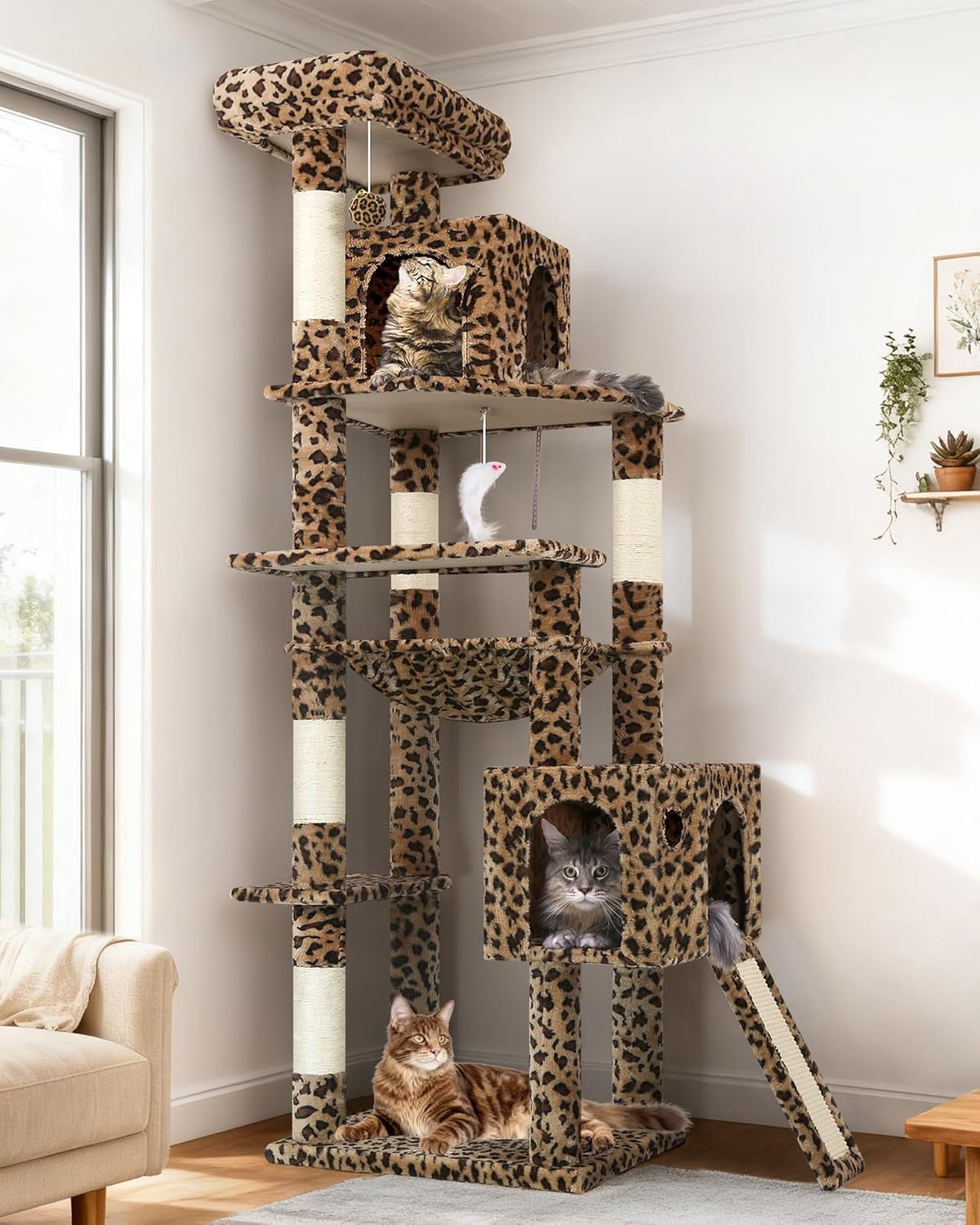 F70 Pro Cat Tree - 70" Tall, Removable Perch, Sisal Scratching Posts, Light Grey Heavy Duty Cat Tower for Large Cats
