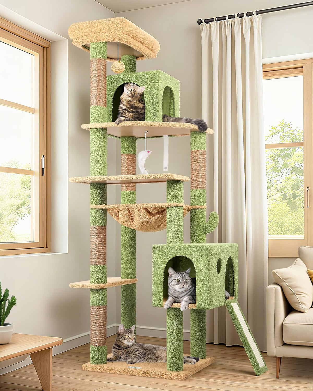 F70 Pro Cat Tree - 70" Tall, Removable Perch, Sisal Scratching Posts, Light Grey Heavy Duty Cat Tower for Large Cats