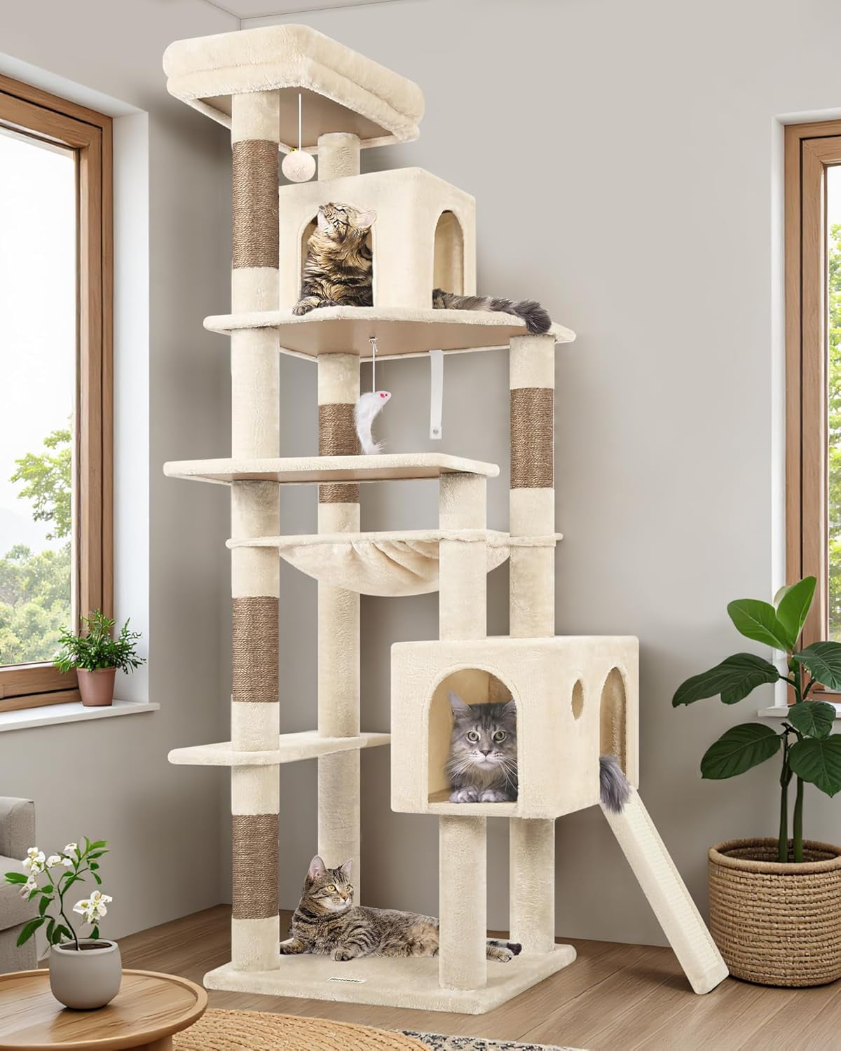 F70 Pro Cat Tree - 70" Tall, Removable Perch, Sisal Scratching Posts, Light Grey Heavy Duty Cat Tower for Large Cats